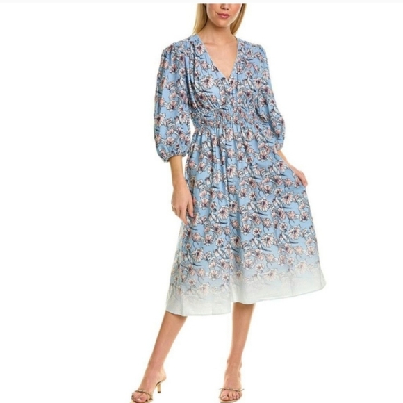 St. Roche Dresses & Skirts - St. Roche Auberon V neck blue pink floral Midi dress sz 6 & 10 NWT